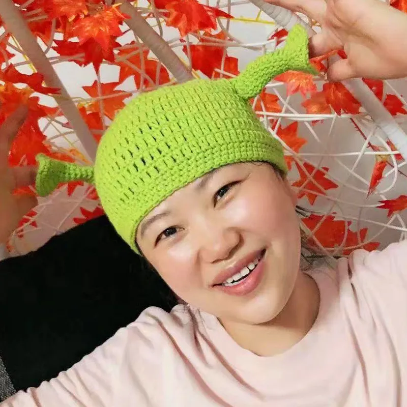Shrek Knit Green Monster Skullies Baby Beanie Hat With Ears Cute Winter