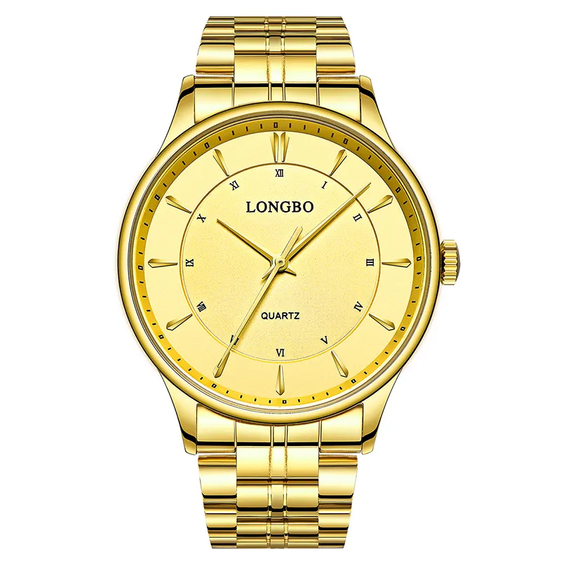 2020 Longbo Quartz Watch Lovers Watchs Women Men Couple de montres analogiques Montres en cuir Montres décontractées Gold 1 PCS 802291V