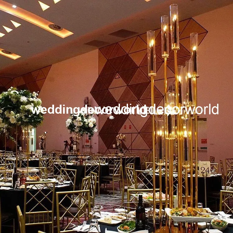 Nuovo stile decorazione per feste matrimonio ultimi centrotavola decorazione di nozze candelabri in metallo oro 9 bracci portacandele decor11111