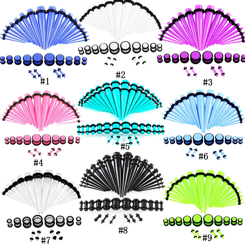 36 pz/lotto Acrilico Calibro Dell'orecchio Cono e Spina Kit di Stretching Colore Misto Dell'orecchio Tunnel della carne Espansione Body Piercing Gioielli Regalo