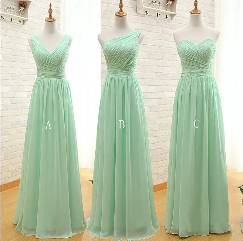 Vestido de dama de honra longo chiffon verde menta 2019 uma linha plissado praia vestidos de dama de honra madrinha de casamento convidados convidados vestidos de madrinha