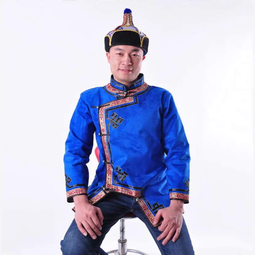 伝統的なモンゴルの民族の服男性トップス秋の長袖唐スーツマンダリン襟のジャケット草原リビングアウトフィットアジアの衣装