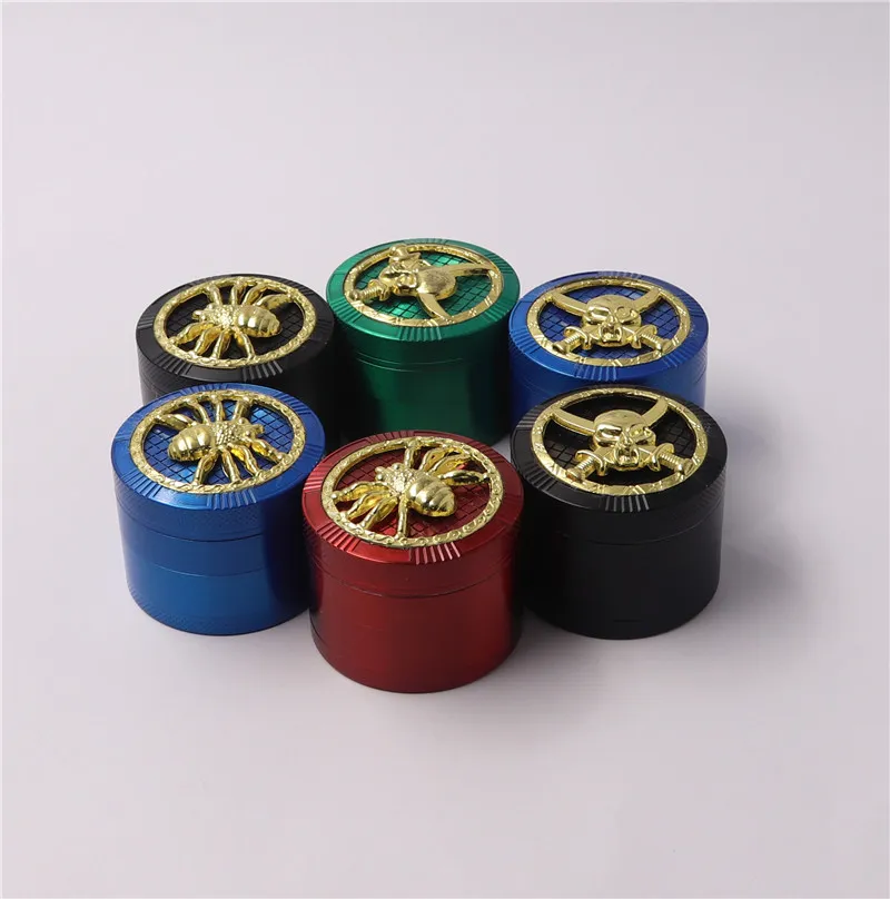 Rökning Tillbehör) Zink Alloy Grinder 4 Lager Herbgrinder 50mm Diameter Pirates Skull Spider Shape Herbgrinders Tobacco Crusher DHL Gratis