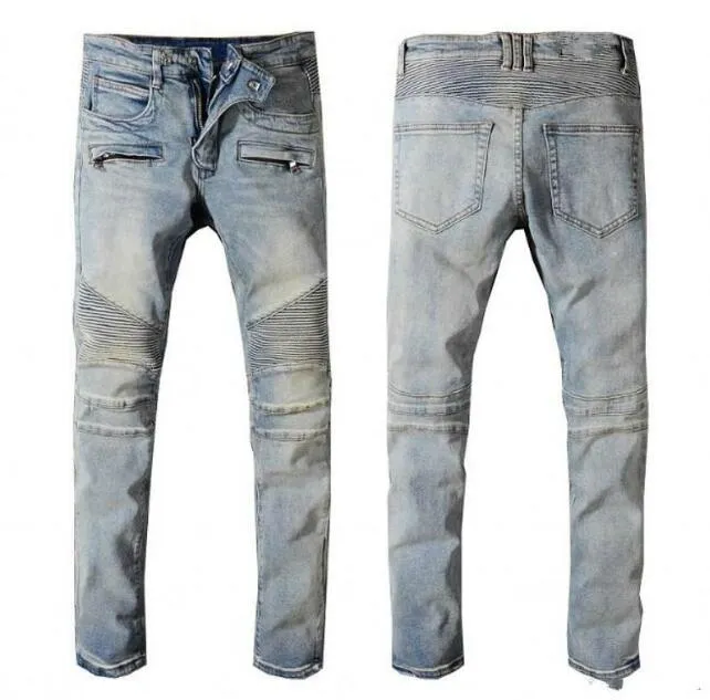 Hochwertige Herren-Jeans mit mehr Abzeichen, gewaschen, Luxus-Jeans, Modedesigner, Streetwear, schmale Passform, bemalte Biker-Denim-Hose, große Größe