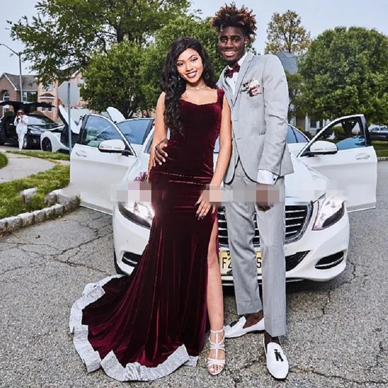 Burgundy velvet prom dress shop