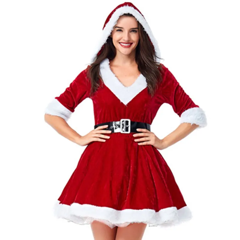 knee length dresses for ladies Cosplay Baby Girl Santa Costume Christmas Dress for Girls – TheToddly main image 1
