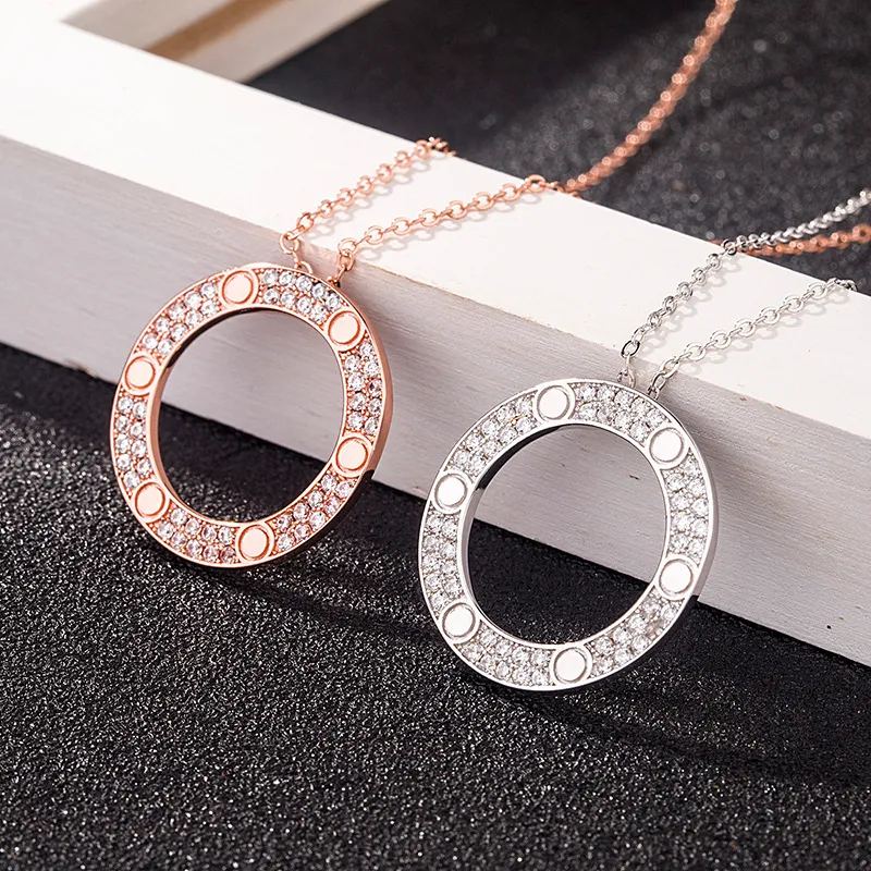 full cz Titanium steel love necklaces & pendants fashion choker necklace women men Lover neckalce jewelry gift with velvet bag