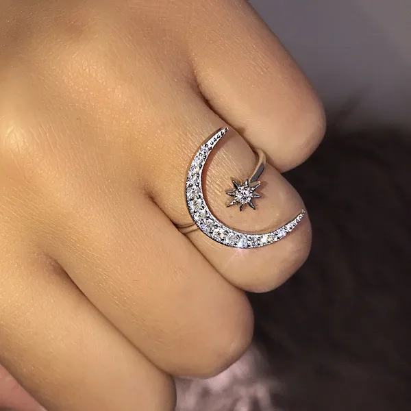 Star Moon Ring Diamantringar Öppna Justerbara damsköljningar Ringar Modesmycken Will och Sandy present