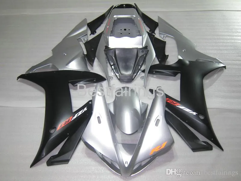 100% Fitment. Free custom Injection molding fairing kit for YAMAHA R1 2002 2003 black silver fairings YZF R1 02 03 DF26