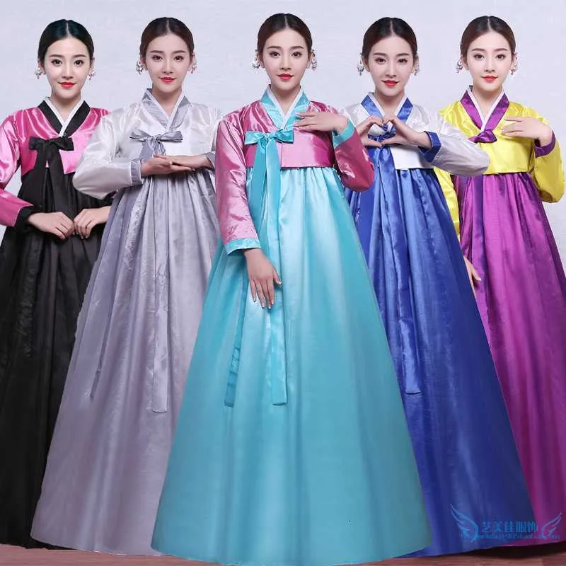 2019 High Quality Multicolor Traditional Korean Hanbok Dress Female Korean Folk Stage Dance Costume Korea Traditional Costume282H