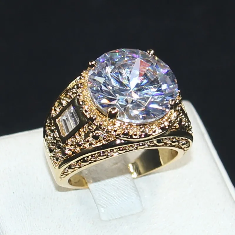 Choucong sieraden maat 8/9/10/11 vintage sfeer 15ct ronde 5a zirkoon steen 18 kt geel goud gevulde ring voor mannen