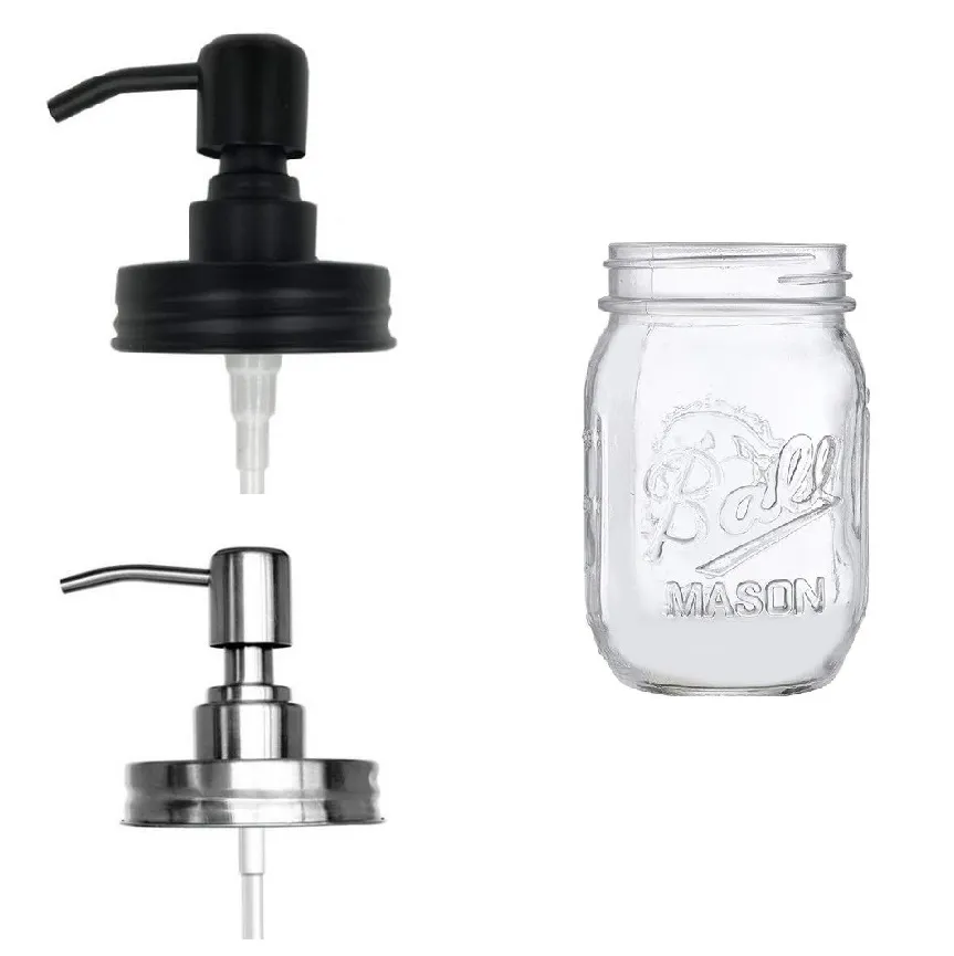 Black Mason Jar Soap Dispenser With Rust Proof Stainless Steel Pump for Kitchen and Bathroom- No Jars