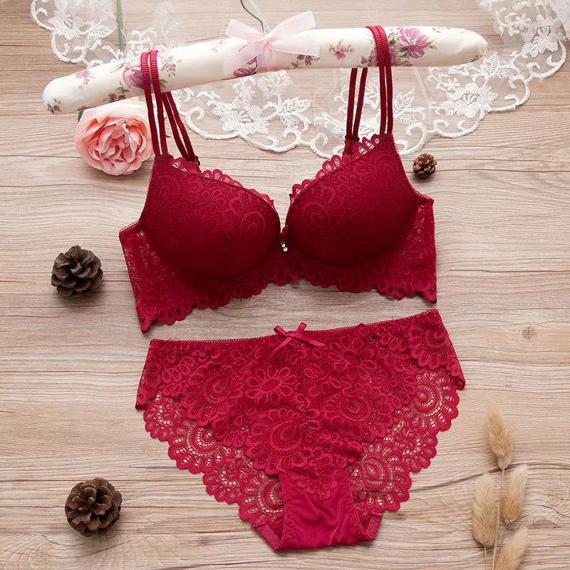 Bras Sets Wire Free Bra Set Lace Lingerie Panty Intimates Women Sexy  Embroidered Push Up A B C Cup Underwear From Lightlight, $22.73