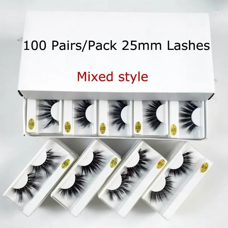 Vente en gros de 25mm Lashes 20/30/50/100 paires 25 mm de faux cils d'épaisseur bandes cils rondes maquillage radin radis mink cils Bulk1