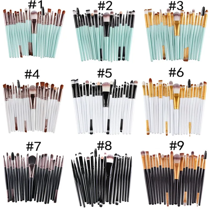 20Pcs Set di pennelli per trucco Ombretto Fondotinta in polvere Eyeliner Ciglia Labbra Trucco Pennello Cosmetico Kit di strumenti di bellezza 22 colori