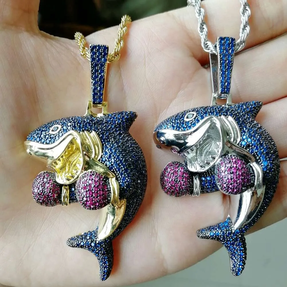 Blue Cartoon Animal Boxing Shark Diamond Fish Pendant Gold For Men And Women 18k Gold Plated With Copper Zircon Luxury Jewelry Gift From Tongce 18.51 DHgate.Com