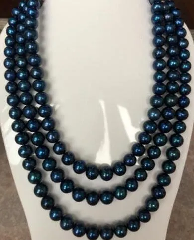 Collier de perles bleu noir 9-10mm