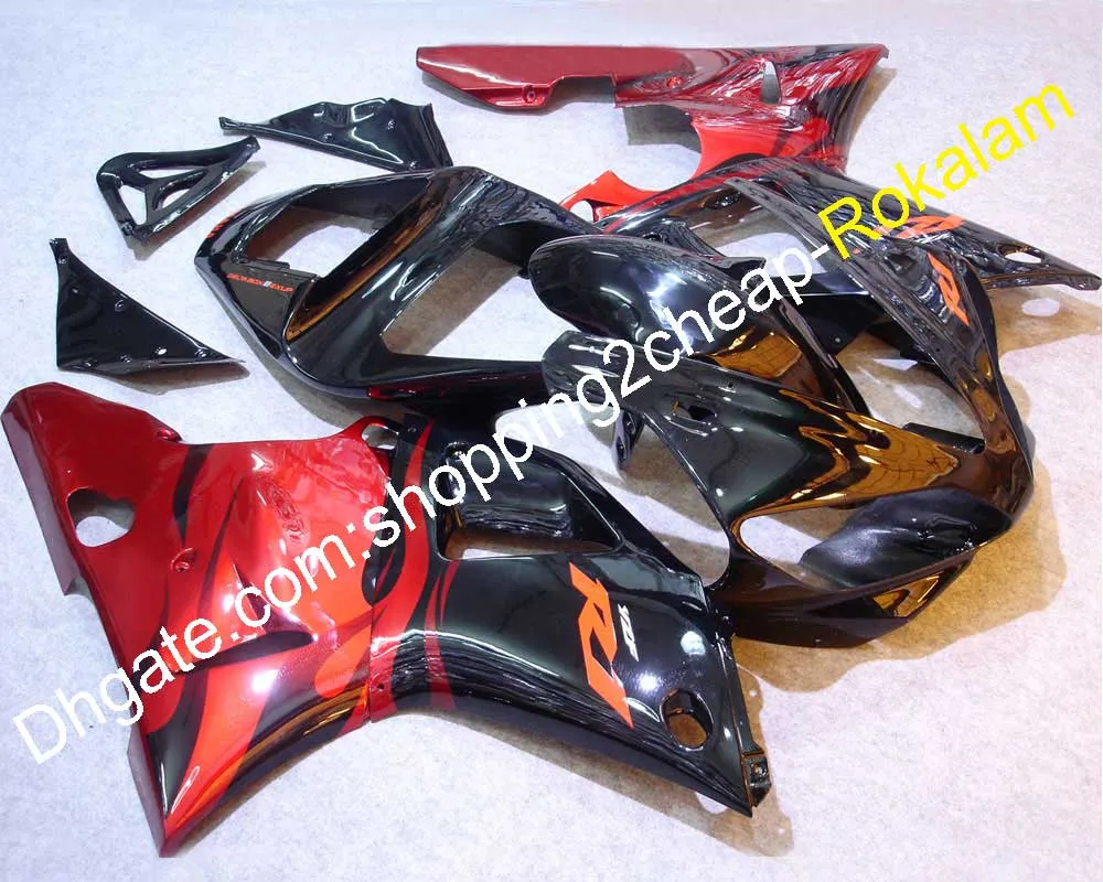 Aangepaste Body Work Parts YZF1000 R1 00 01 Kuip voor Yamaha YZF R1 2000 2001 Rode vlam Zwarte Motorfiets Vogelvogels (spuitgieten)