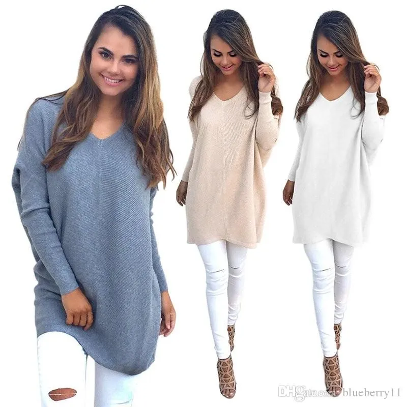 Womens Ladies V-Neck Chunky Knitted Oversized Baggy Sweaters Thin Jumper Tops Outwear Black White Plus Size S-2XL