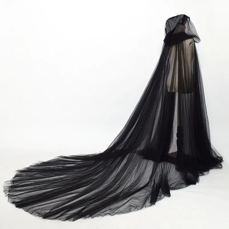 Mantello da donna Mantello in tulle Cappuccio per donna Costume da strega Festa di Halloween Cosplay Lunghezza del pavimento278j