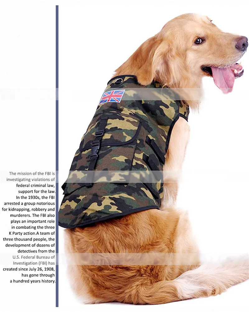 F10 Large dog Vest with bag amouflage Pattern Dog Clothes International UK USA Flag Decoration Pets Vest