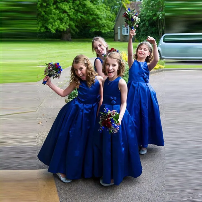 Royal Blue Tank Flower Girl Dresses Cheap Handmade Flower Cute Taffeta Little Girls Pageant Dress for Wedding Party