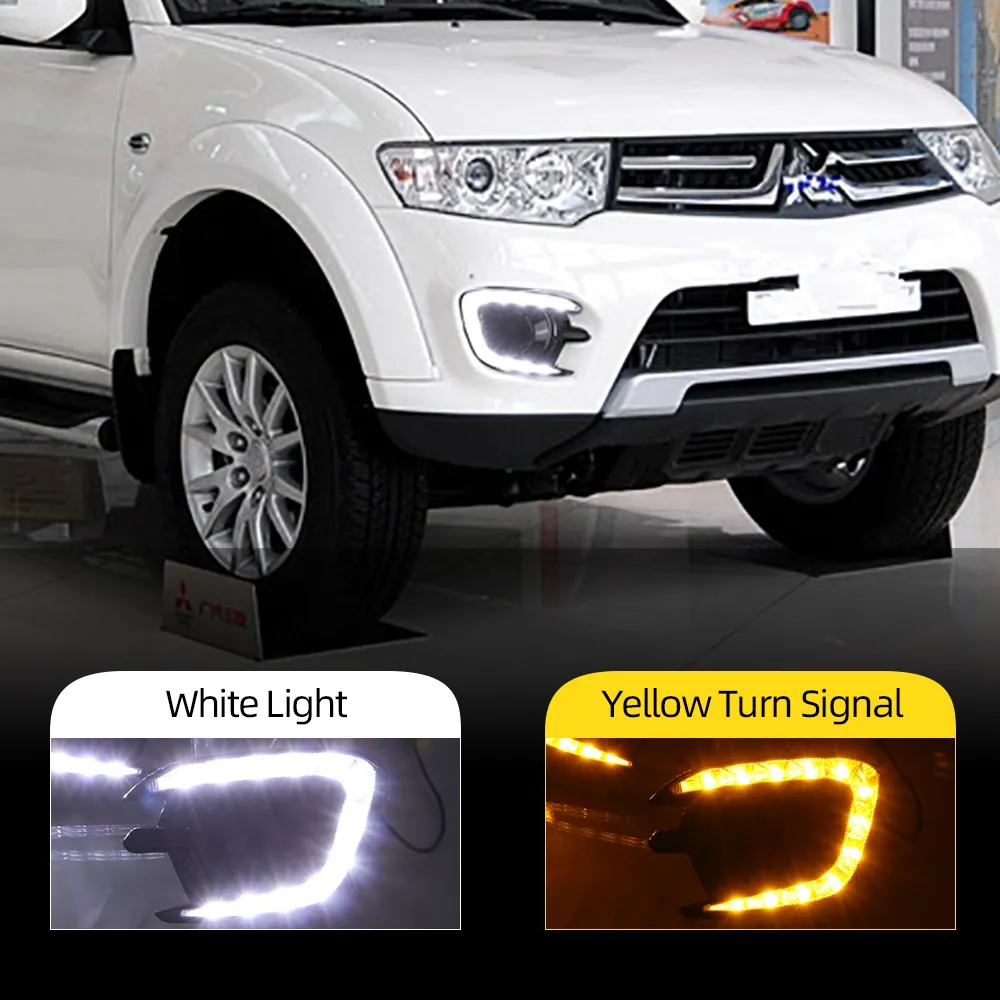 2 stücke Glanz Stil 12V LED Auto DRL Tagfahrer Lichter mit Nebelscheinwerferloch für Mitsubishi Pajero Sport 2013 2014 2015