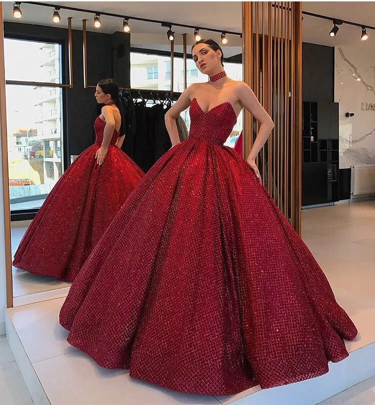 Red Sequin Strapless Side Slit Mermaid Long Prom Dress – Modsele