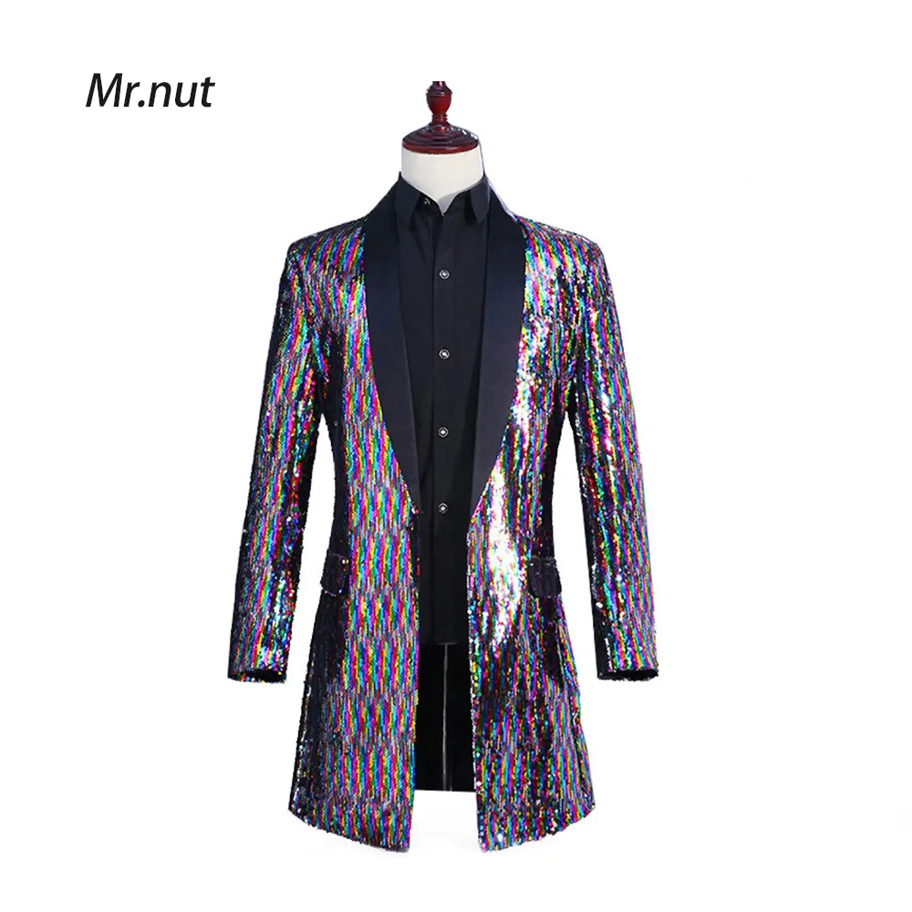 Mens Sequin Tuxedo Jacket Tails Slim Fit Tailcoat Robe Manteau Swallowtail Dîner De Mariage Blazer Costume Veste