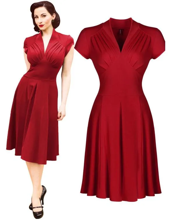 Estilo Vintage das mulheres Vintage 1940 Shirtwaist Trumpet Vestido Vestido balanço Skater Prom Dress