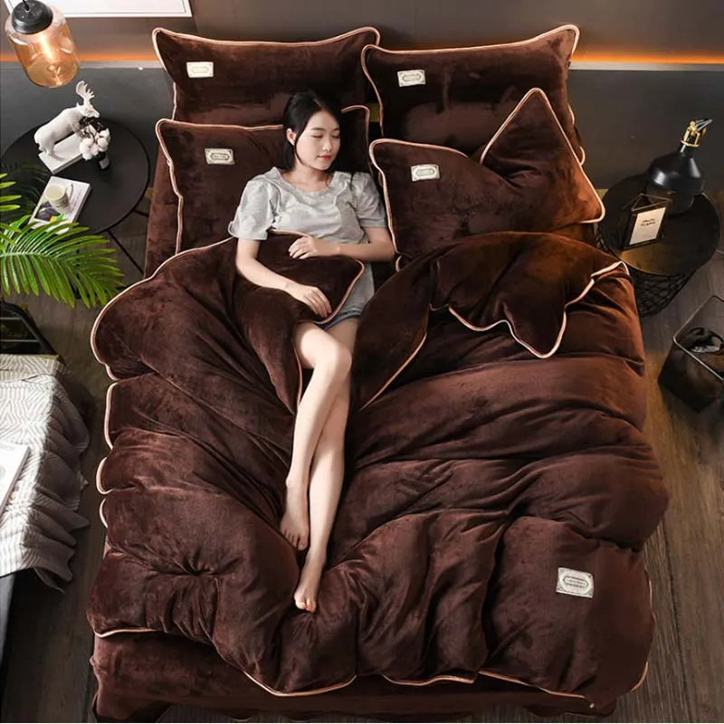 4pcs coral fleece shearling bedding set sheet online warm mink cashmere cover pillowcase