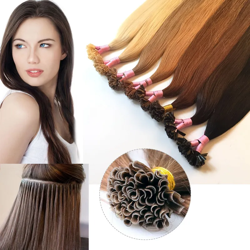 U Tip/Nail Tip Colle Réel Remy Extensions de Cheveux Humains Kératine Pré Collé Invisible Doux Extensions de Cheveux 50 brins 50g