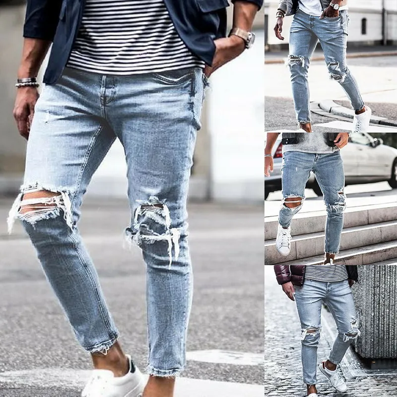 Vertvie Hombres Jeans Rasgados Casual Skinny Jean Destroyed Hole