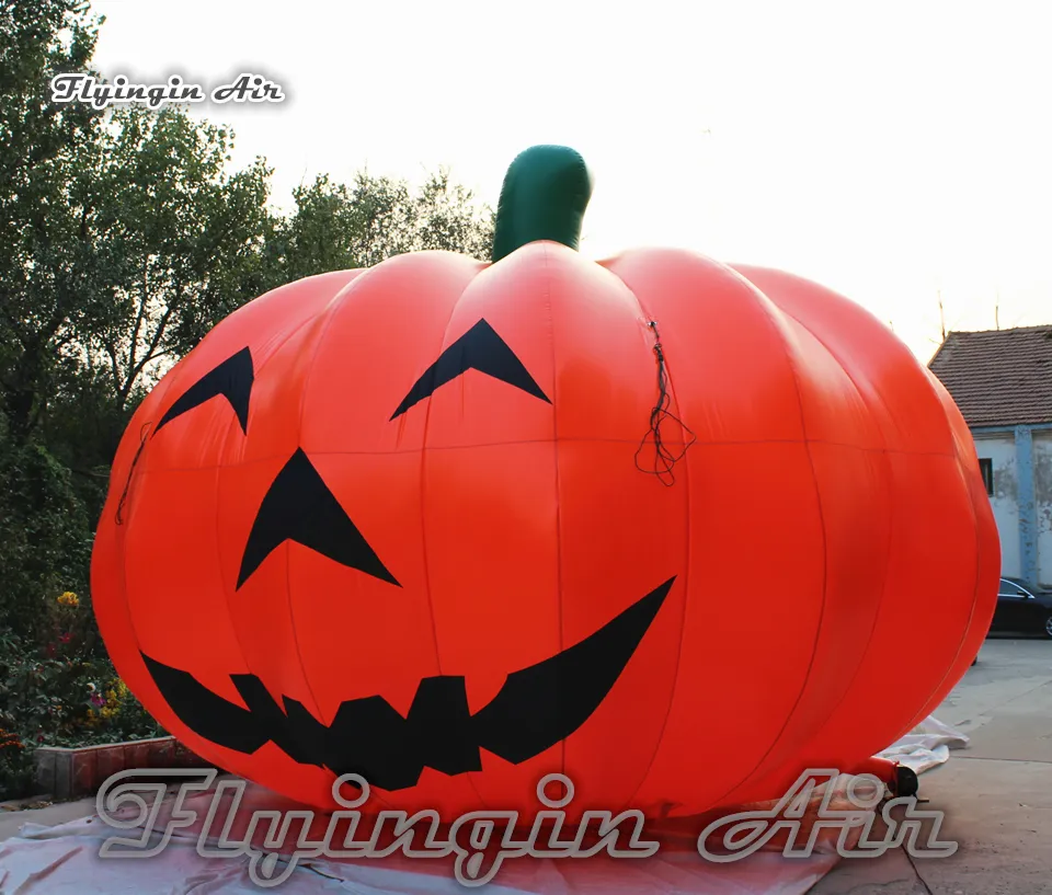 Réplique De Tête De Citrouille Gonflable D'halloween En Plein Air Largeur De 5 M Personnalisé Grand Ballon De Citrouille Souriant Souriant Pour Le Jardin Et 310 t