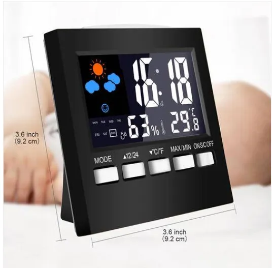 Digital Floor Temperature Humidity Alarm Clocks Orologio con display della stazione meteorologica LCD