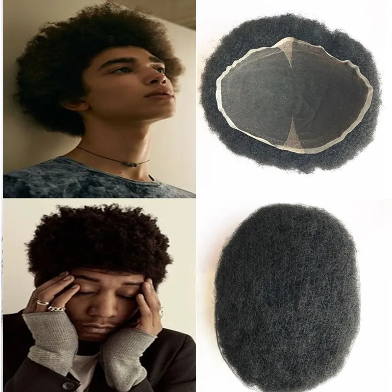 Afro Krullend Full Lace Mens Toupee Kinky Krullend Zwitserse Kant Toupetje Voor Zwart Mannen Vervangingssystemen Haarsnood Haar Korte Menselijk Haar Mannen Pruik