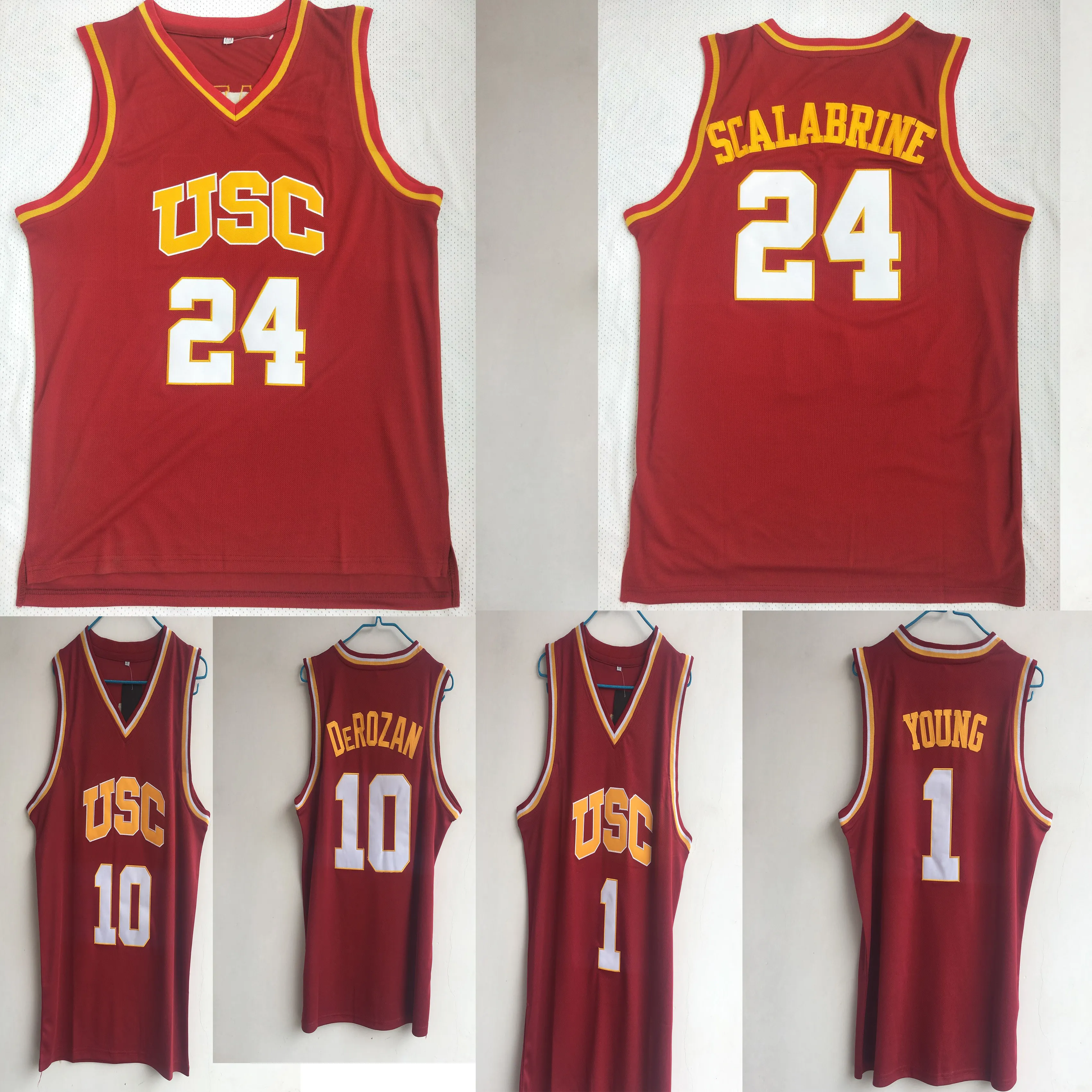 NCAA USC Trojans College Jerseys 24 Brian Scalabrin 10 Derozan # 1 Nick Młody Koszule Uniwersytet Sport Koszykówka Nowa Gorąca Darmowa Wysyłka