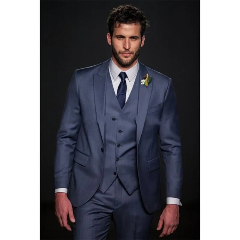 Mode Bleu Marié Tuxedos Peak Revers Hommes De Mariage Tuxedos Hommes Veste Blazer Excellent Costume 3 Pièces (Veste + Pantalon + Cravate + Gilet) 1220