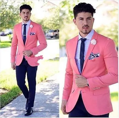 Klasik Tarzı Damat Smokin Groomsmen Pembe Çentik Yaka En Iyi Adam Suit Düğün erkek Blazer Suits (Ceket + Pantolon + Kuşak + Kravat)