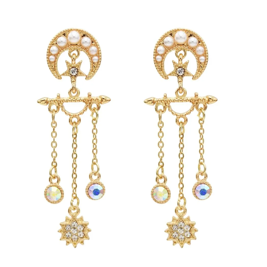 Moon Star Dangle Earrings Pearl Rhinestone Long Tassel Earrings Gold Silver Plated Korean Drop Dangle Earrings