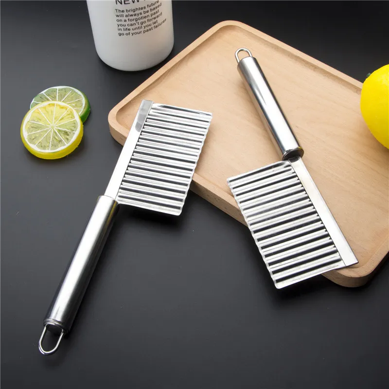 1 pc En Acier Inoxydable Couteau Ondulé Fruits Légumes Crinkle Cutter French Fry Slicer Cuisine Salade De Pommes De Terre Lame En Acier Hacher Outil De Coupe