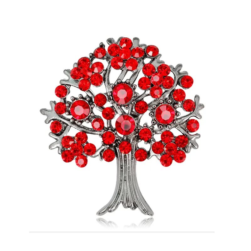 Vintage Big Life Tree Brooch Pins Luxury Rhinestone Gold Silver Plated Brooches Unisex for Men Women Red Gold Colors Fashion Jewerly