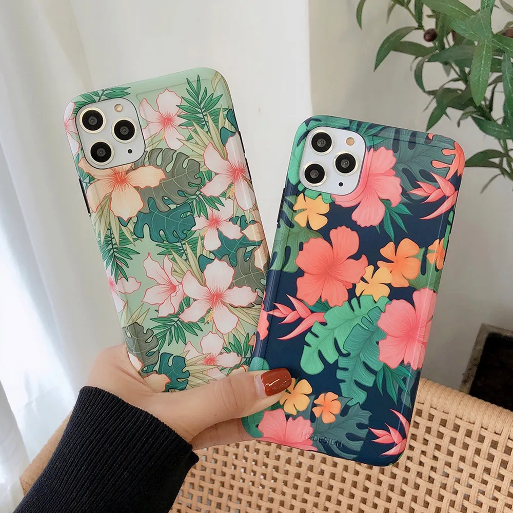 Coque de téléphone Vintage à fleurs pressées, feuille de bananier, étui arrière mat IMD souple pour iPhone 11 Pro Max XR XS Max 7 8 Plus X