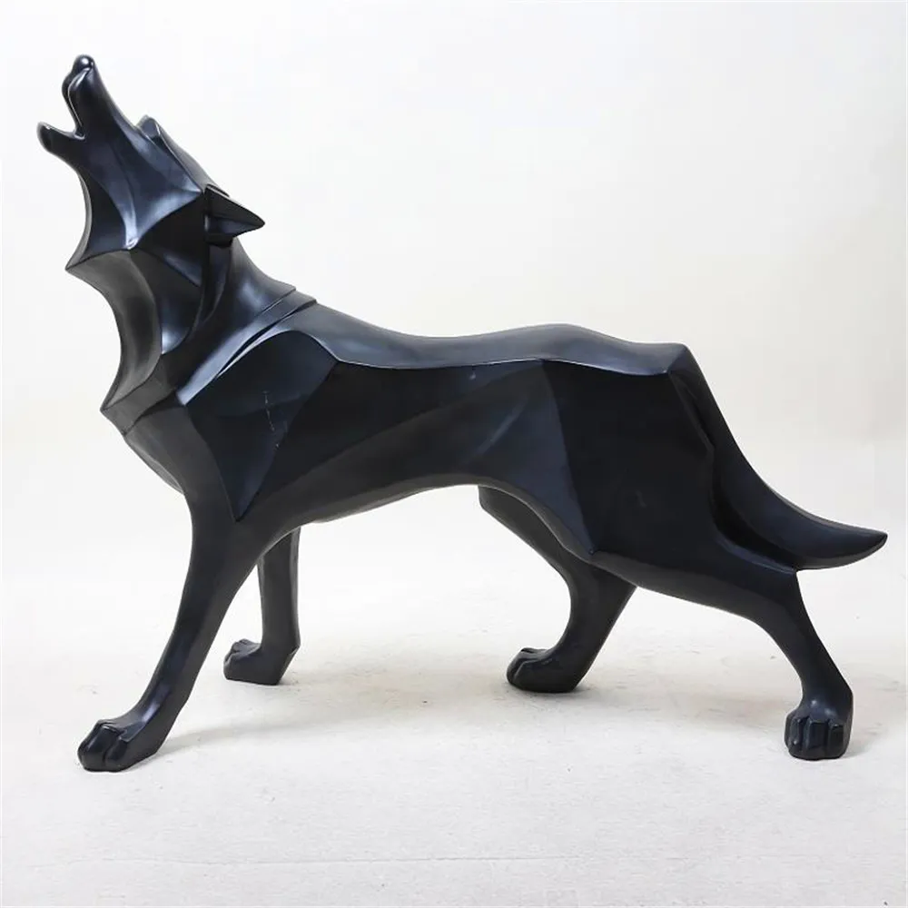 Żywica Streszczenie Totem Wolf Dog Rzeźba Figurka Craft Strona główna Dekoracja Geometria Żywica Wildlife Dog Figurki Craft