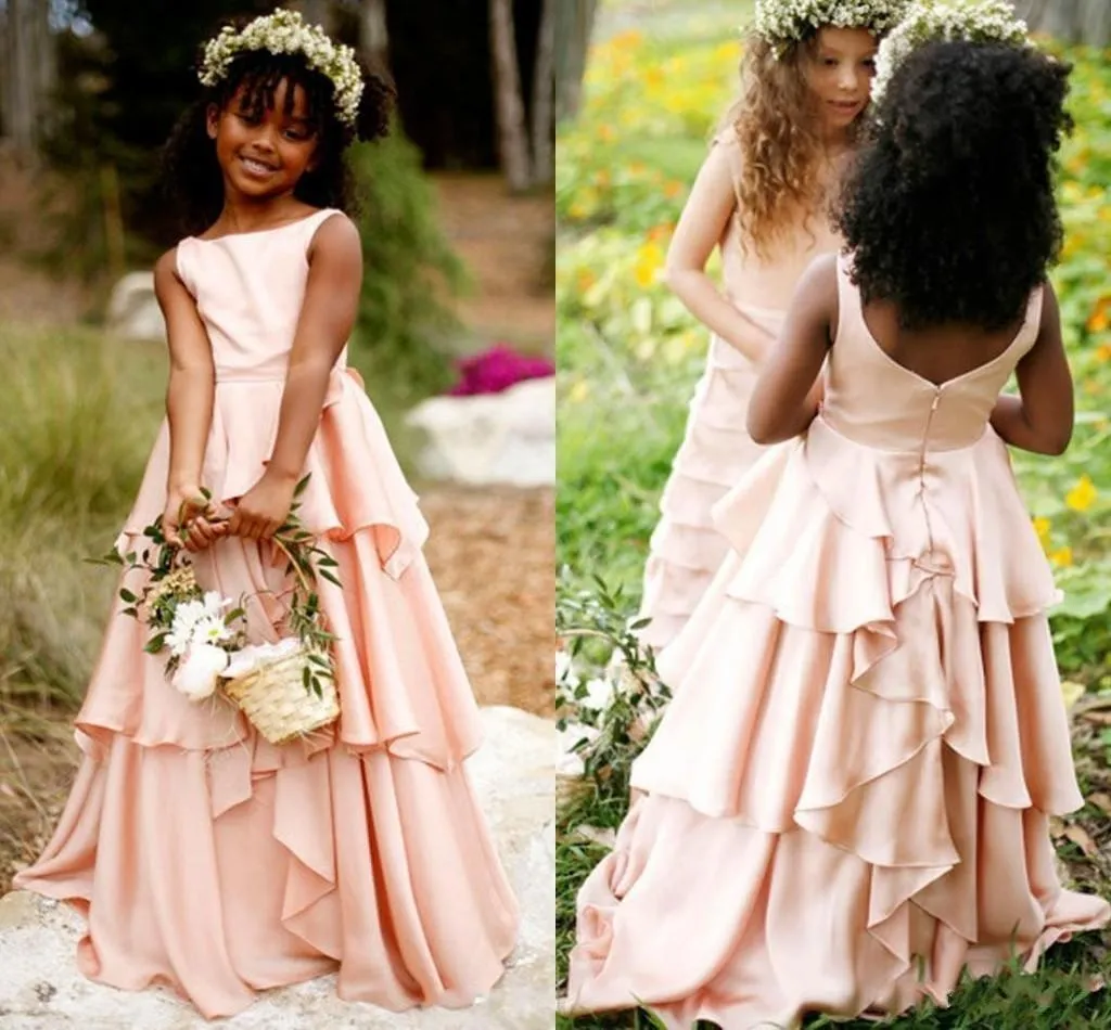 2023 Blush New Lovely Garden Flower Girl Dresses for Weddings Crew Neck Tieres Skirts Kids Tutu First Communion Birthday Wedding Dresses 104