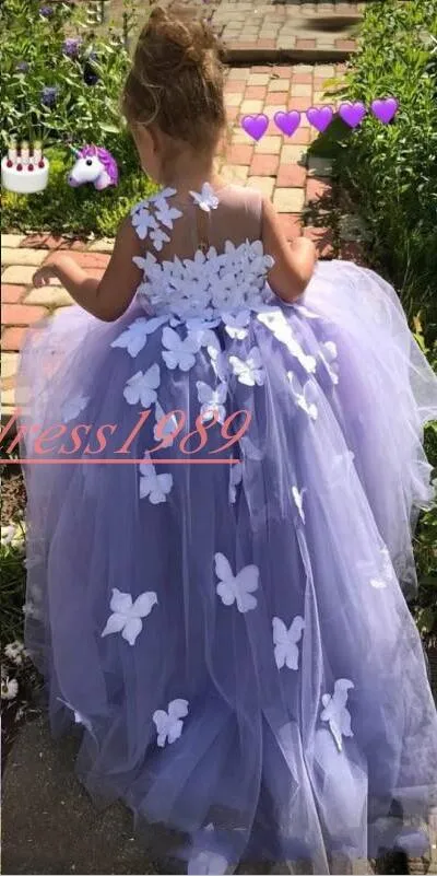 2020 Lilac Butterfly Tulle Princess Communion Dress With Train For