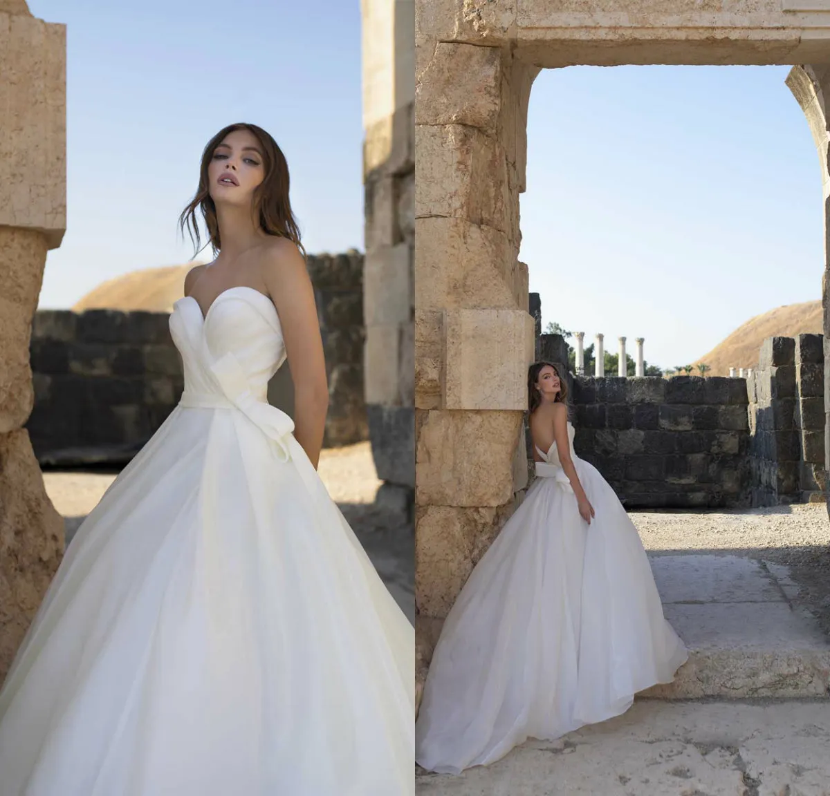 Mütevazı Pnina Tornai Zarif Balo Tatlım Kolsuz Backless Tafta Yay Gelinlik Gelinlikler Gelinlikler Sweep Tren Gelinlikler