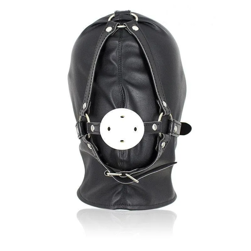Niewoli syntetyczny skórzany kaptur maska ​​maska ​​usta knebelbage gimp ograniczenia #r52