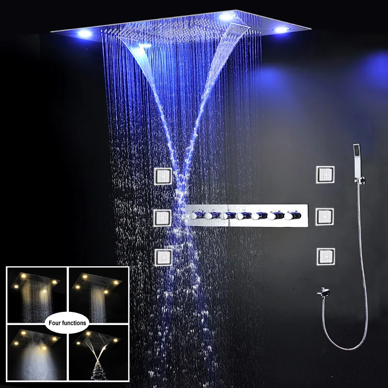 Ensemble de douche à LED de salle de bain moderne luxe grand inverseur thermostatique mélangeur SPA brume cascade pluie plafond douche avec massage corps vaporisateur