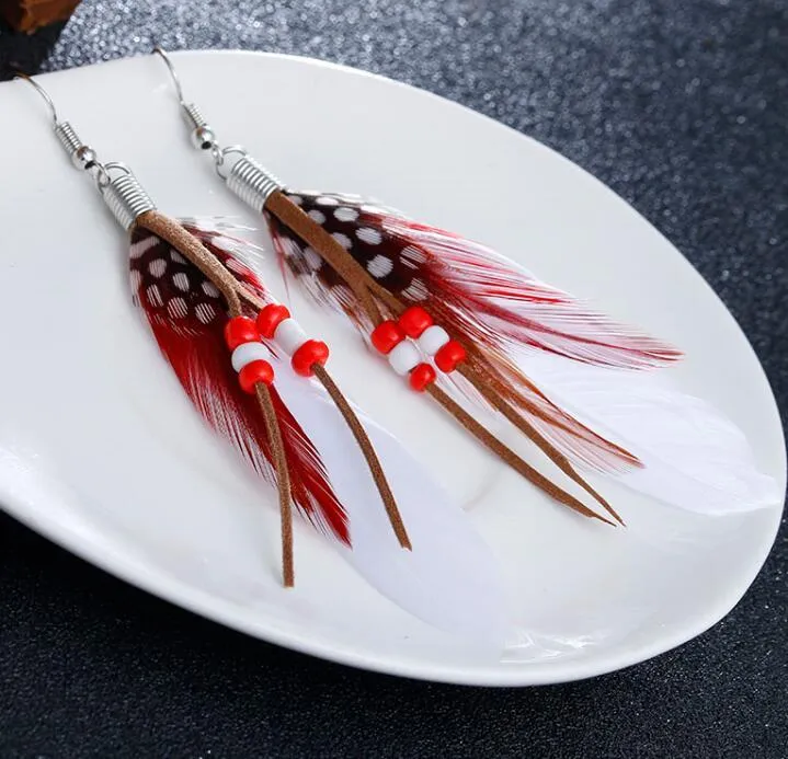 Bohemian Silver Color Feather Earrings Beads For Women Party Catwalk Hanging Earrings Boucles Colorful Feathers From 0 88 DHgate